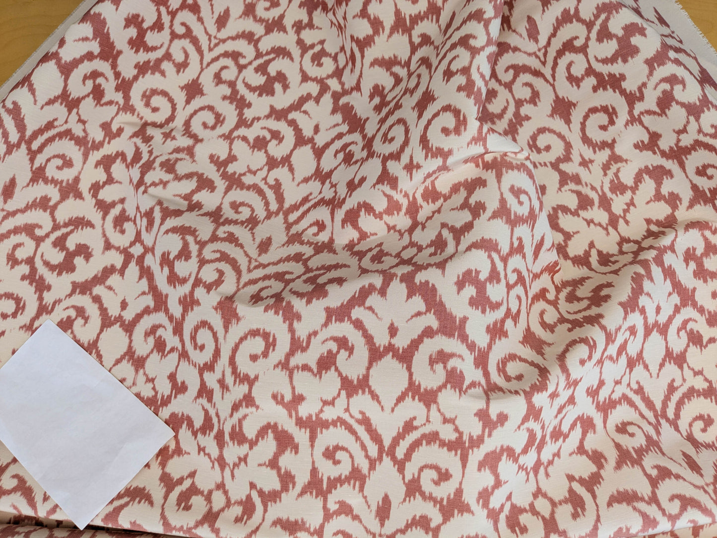 Scalamandre Swirl Red White Scroll Damask Ikat Linen Silk MSRP USD 372/y