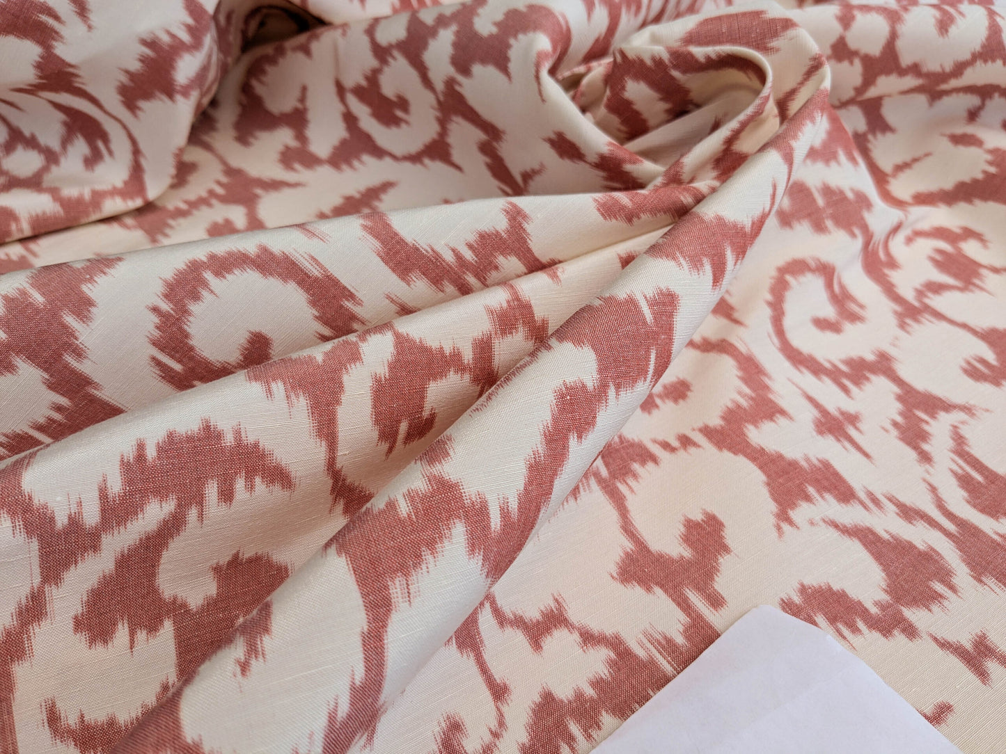 Scalamandre Swirl Red White Scroll Damask Ikat Linen Silk MSRP USD 372/y