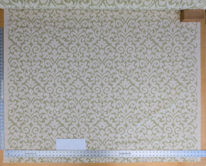 Scalamandre Swirl Green White Scroll Damask Ikat Linen Silk MSRP USD 372/y