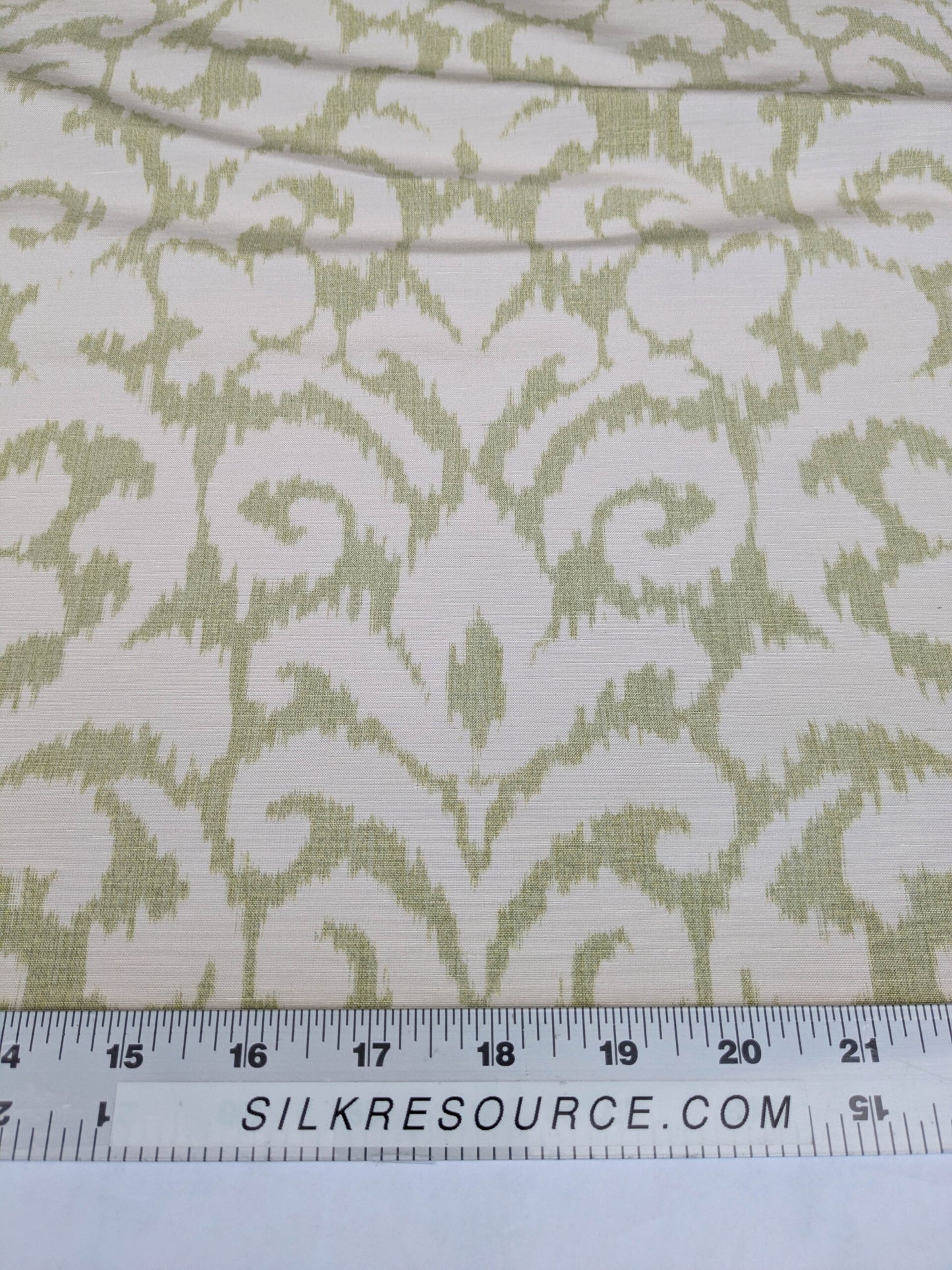 Scalamandre Swirl Green White Scroll Damask Ikat Linen Silk MSRP USD 372/y