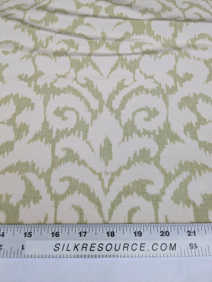 Scalamandre Swirl Green White Scroll Damask Ikat Linen Silk MSRP USD 372/y