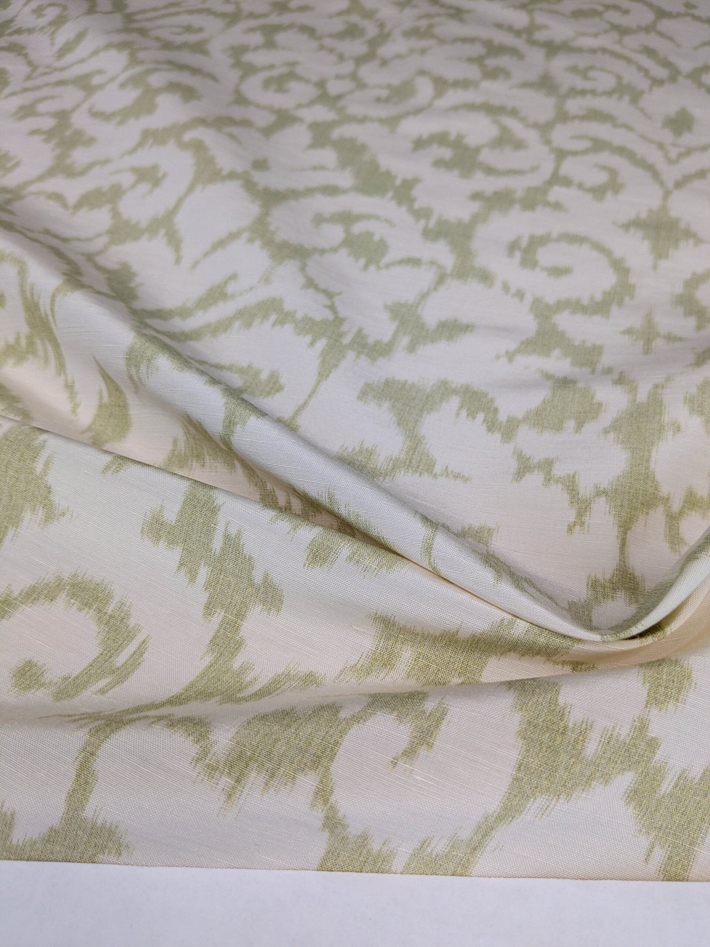 Scalamandre Swirl Green White Scroll Damask Ikat Linen Silk MSRP USD 372/y