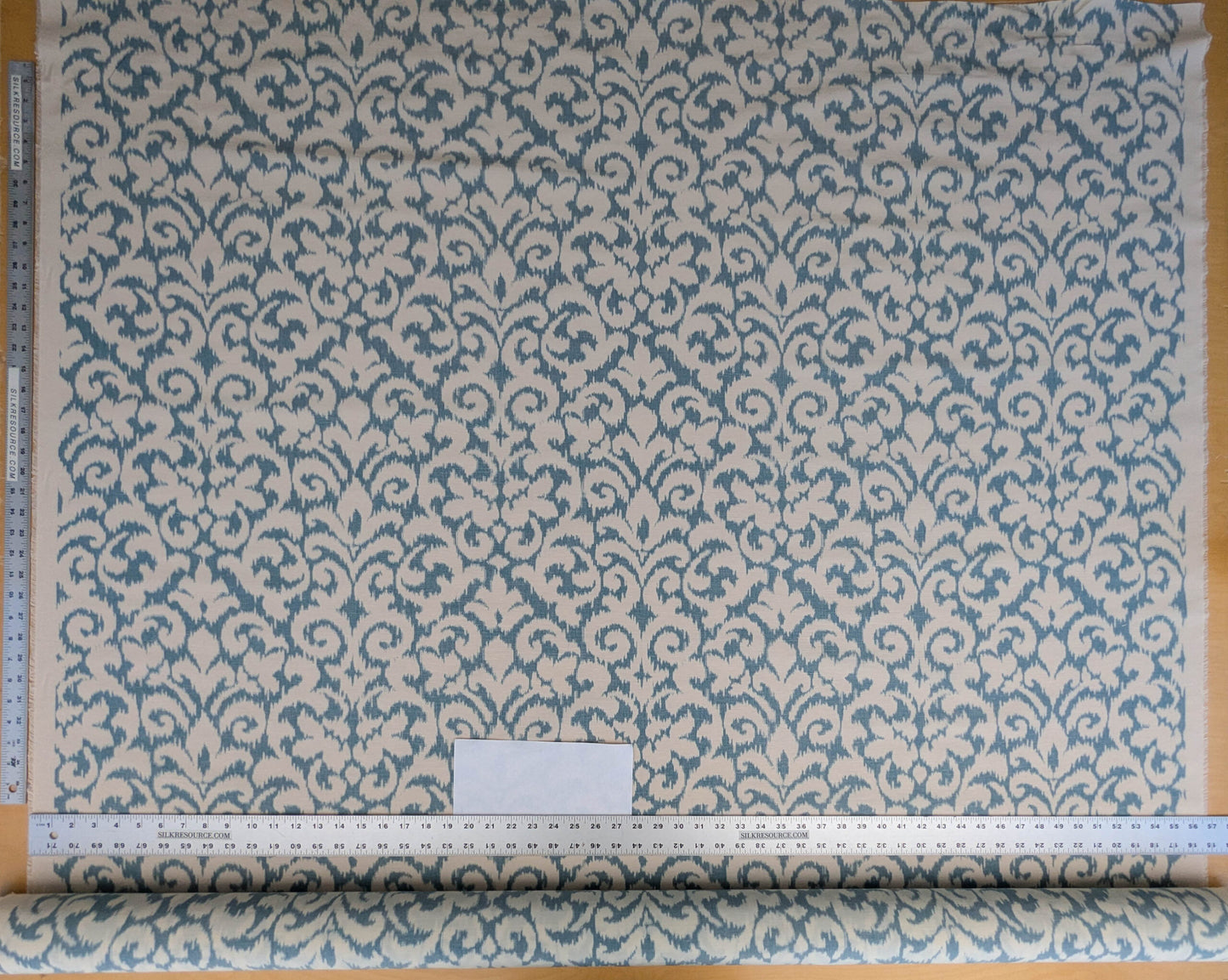 Scalamandre Swirl Blue White Scroll Damask Ikat Linen Silk MSRP USD 372/y