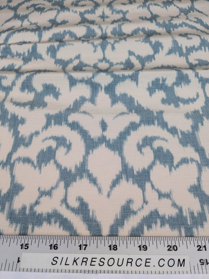 Scalamandre Swirl Blue White Scroll Damask Ikat Linen Silk MSRP USD 372/y