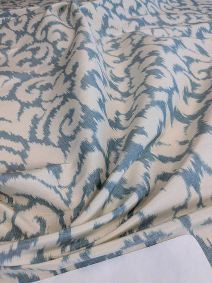 Scalamandre Swirl Blue White Scroll Damask Ikat Linen Silk MSRP USD 372/y
