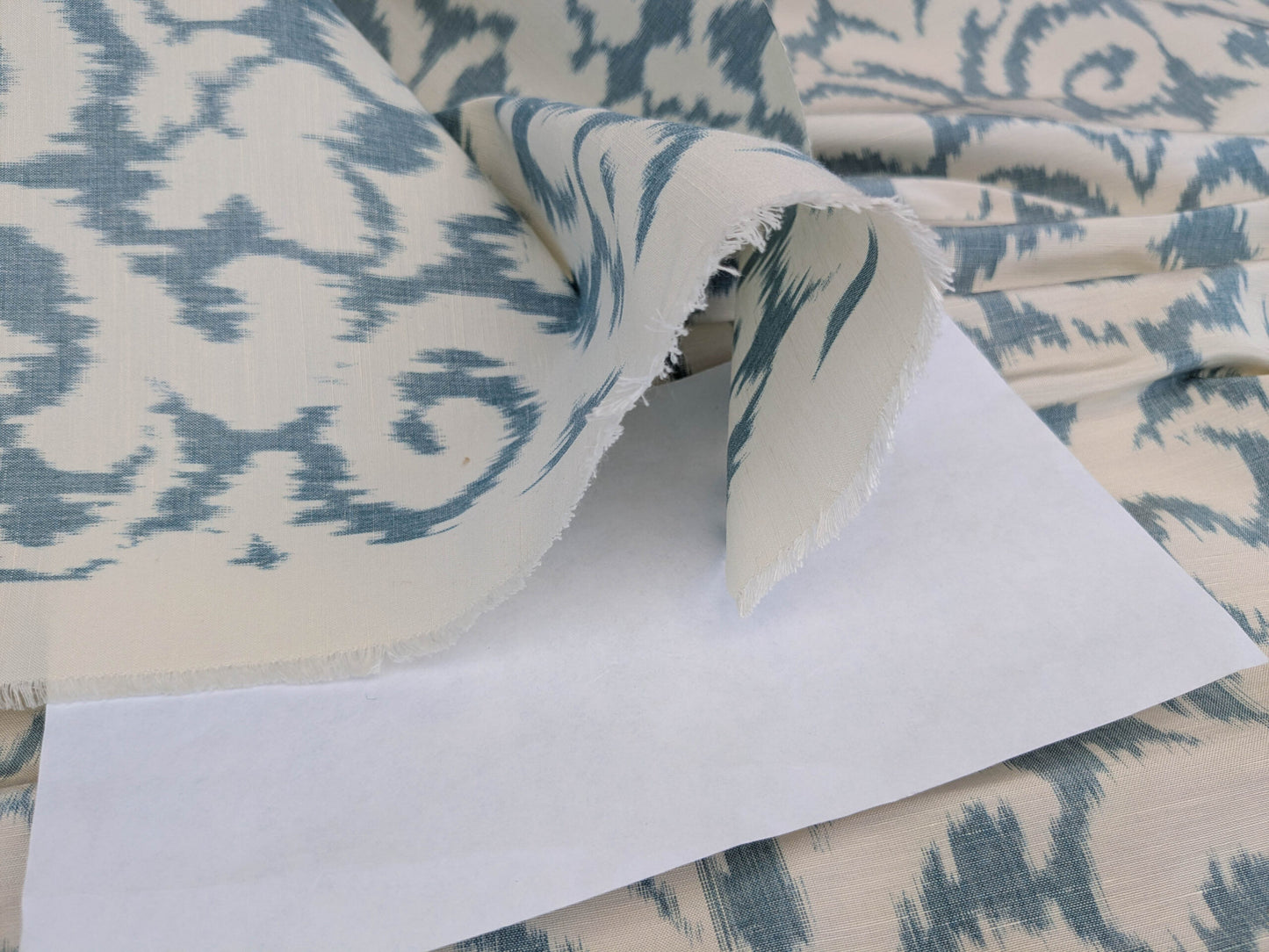 Scalamandre Swirl Blue White Scroll Damask Ikat Linen Silk MSRP USD 372/y