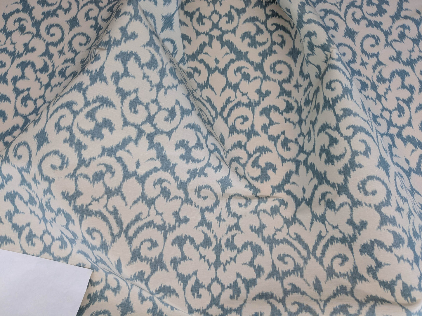 Scalamandre Swirl Blue White Scroll Damask Ikat Linen Silk MSRP USD 372/y