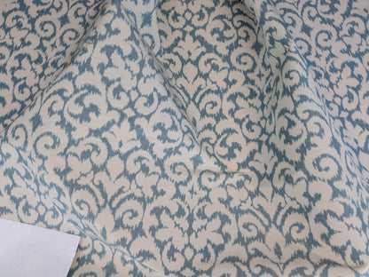 Scalamandre Swirl Blue White Scroll Damask Ikat Linen Silk MSRP USD 372/y