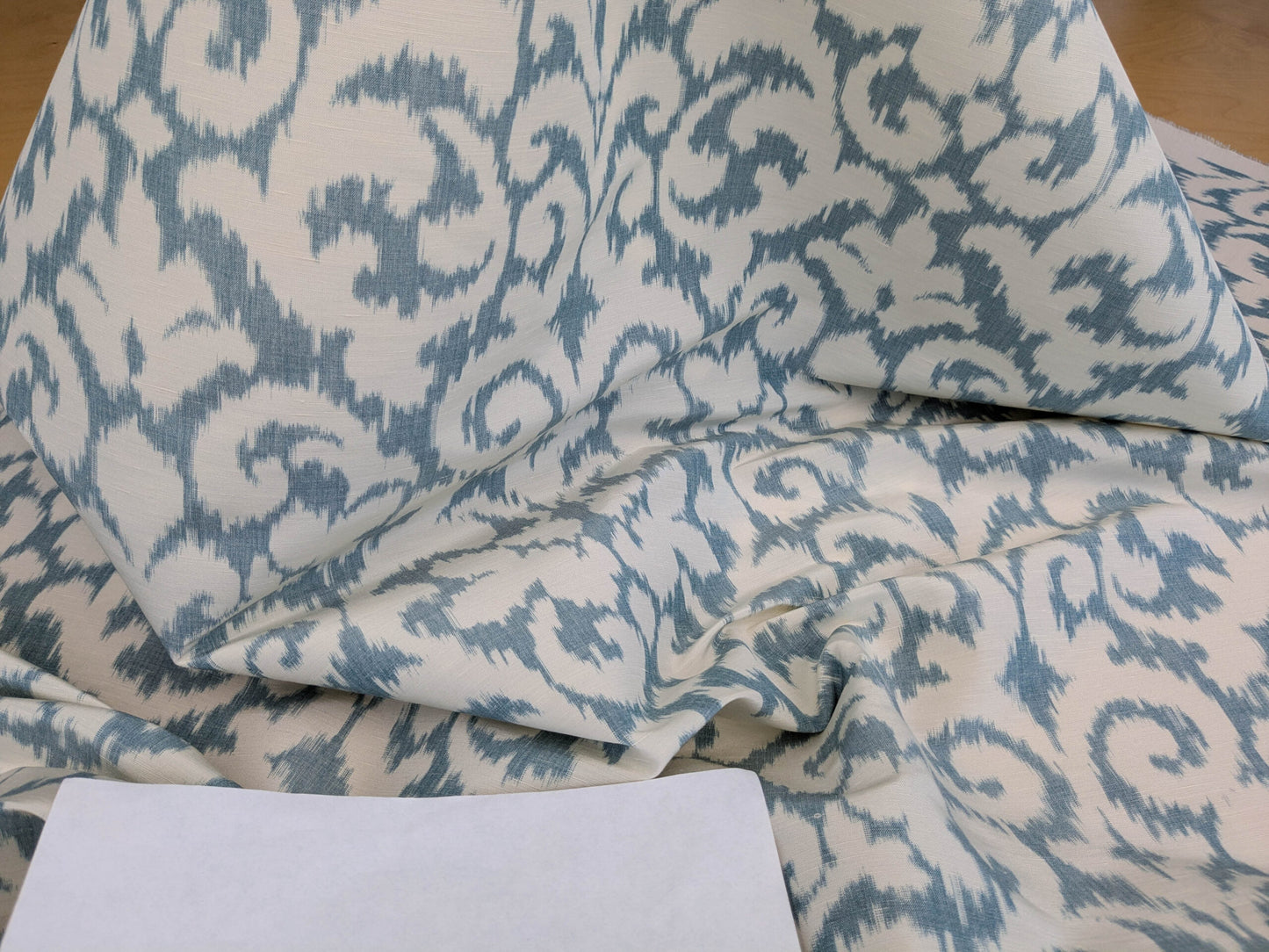Scalamandre Swirl Blue White Scroll Damask Ikat Linen Silk MSRP USD 372/y