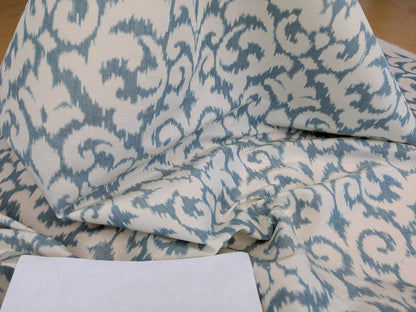 Scalamandre Swirl Blue White Scroll Damask Ikat Linen Silk MSRP USD 372/y