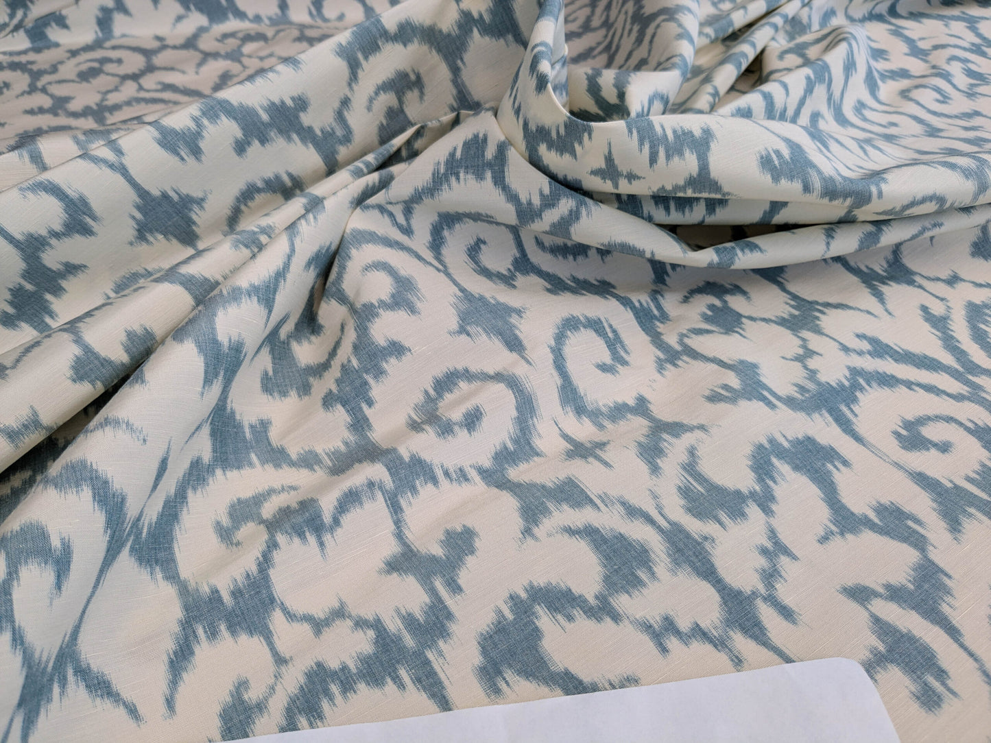 Scalamandre Swirl Blue White Scroll Damask Ikat Linen Silk MSRP USD 372/y