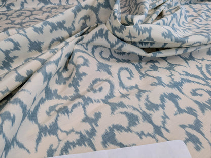 Scalamandre Swirl Blue White Scroll Damask Ikat Linen Silk MSRP USD 372/y