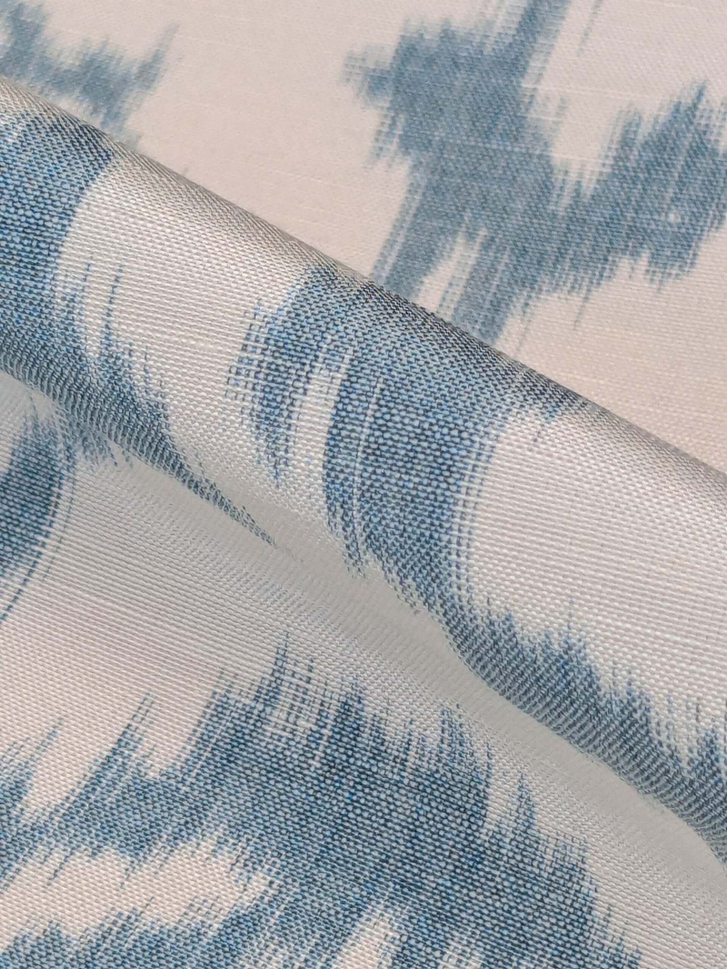 Scalamandre Swirl Blue White Scroll Damask Ikat Linen Silk MSRP USD 372/y