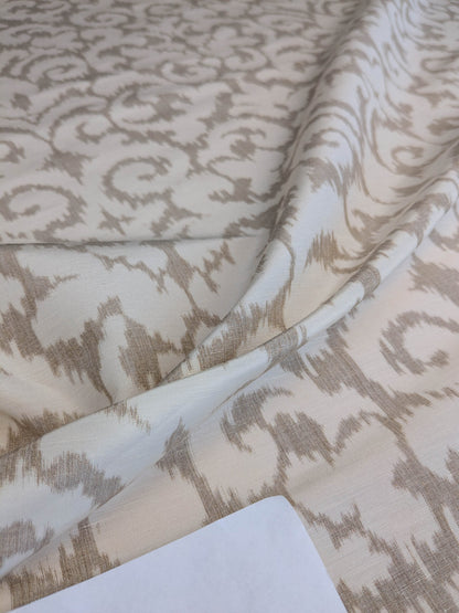 Scalamandre Swirl Beige  White Scroll Damask Ikat Linen Silk MSRP USD 372/y