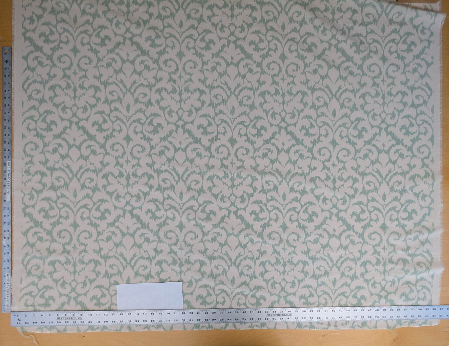 Scalamandre Swirl Seafoam Aqua Blue Green White Scroll Damask Ikat Linen Silk MSRP USD 372/y