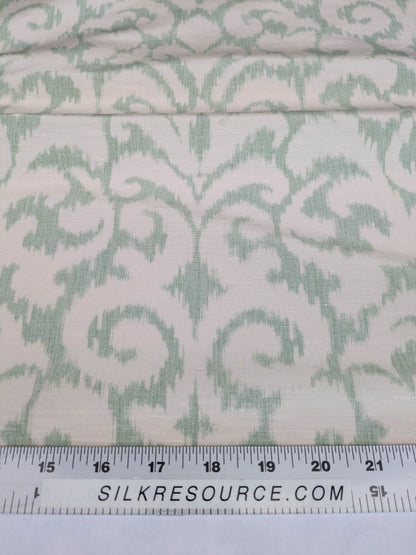 Scalamandre Swirl Seafoam Aqua Blue Green White Scroll Damask Ikat Linen Silk MSRP USD 372/y