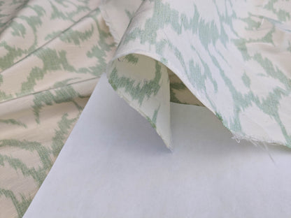 Scalamandre Swirl Seafoam Aqua Blue Green White Scroll Damask Ikat Linen Silk MSRP USD 372/y