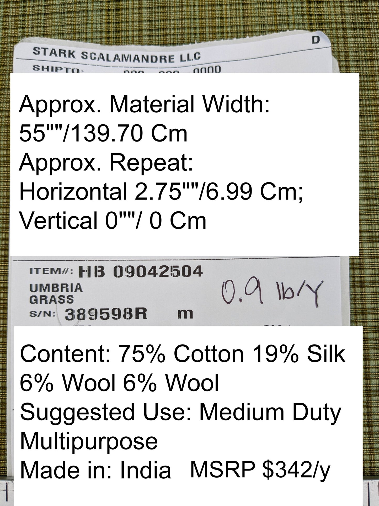 Scalamandre Old World Weavers Umbria Grass Green Strie Jacquard Woven Cotton MSRP USD342/y