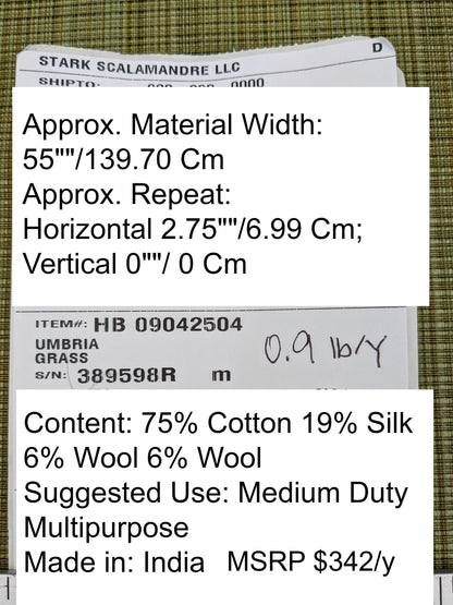 Scalamandre Old World Weavers Umbria Grass Green Strie Jacquard Woven Cotton MSRP USD342/y