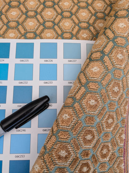Scalamandre Old World Weavers Manet Sable Blue  Brown Velvet Viscose Small Scales Geometric MSRP USD570/y