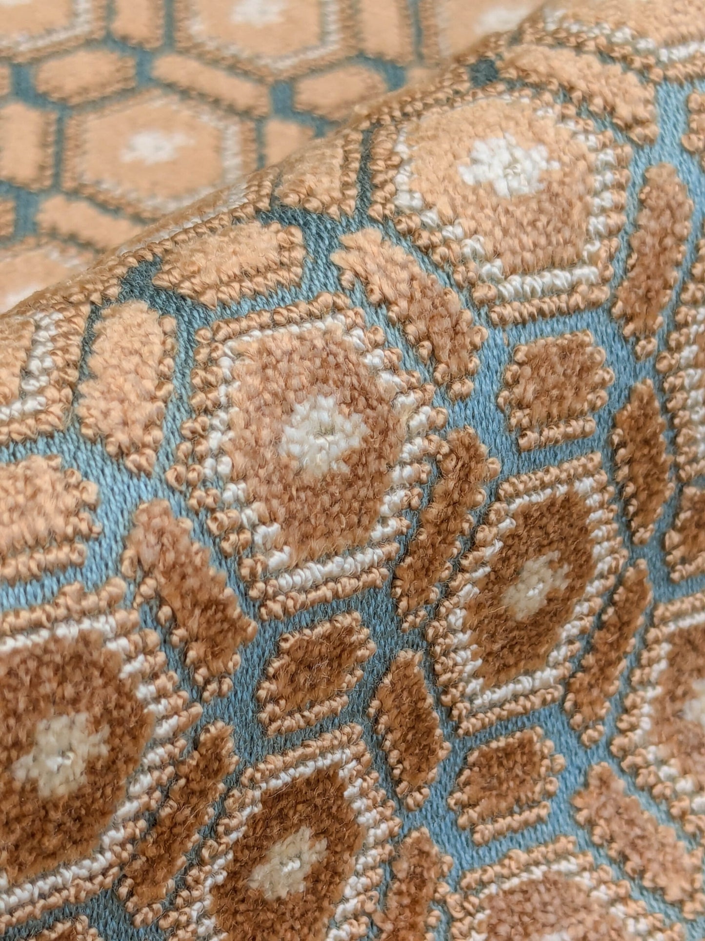 Scalamandre Old World Weavers Manet Sable Blue  Brown Velvet Viscose Small Scales Geometric MSRP USD570/y