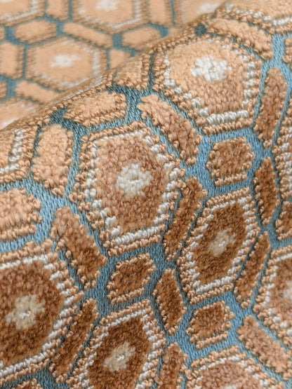 Scalamandre Old World Weavers Manet Sable Blue  Brown Velvet Viscose Small Scales Geometric MSRP USD570/y