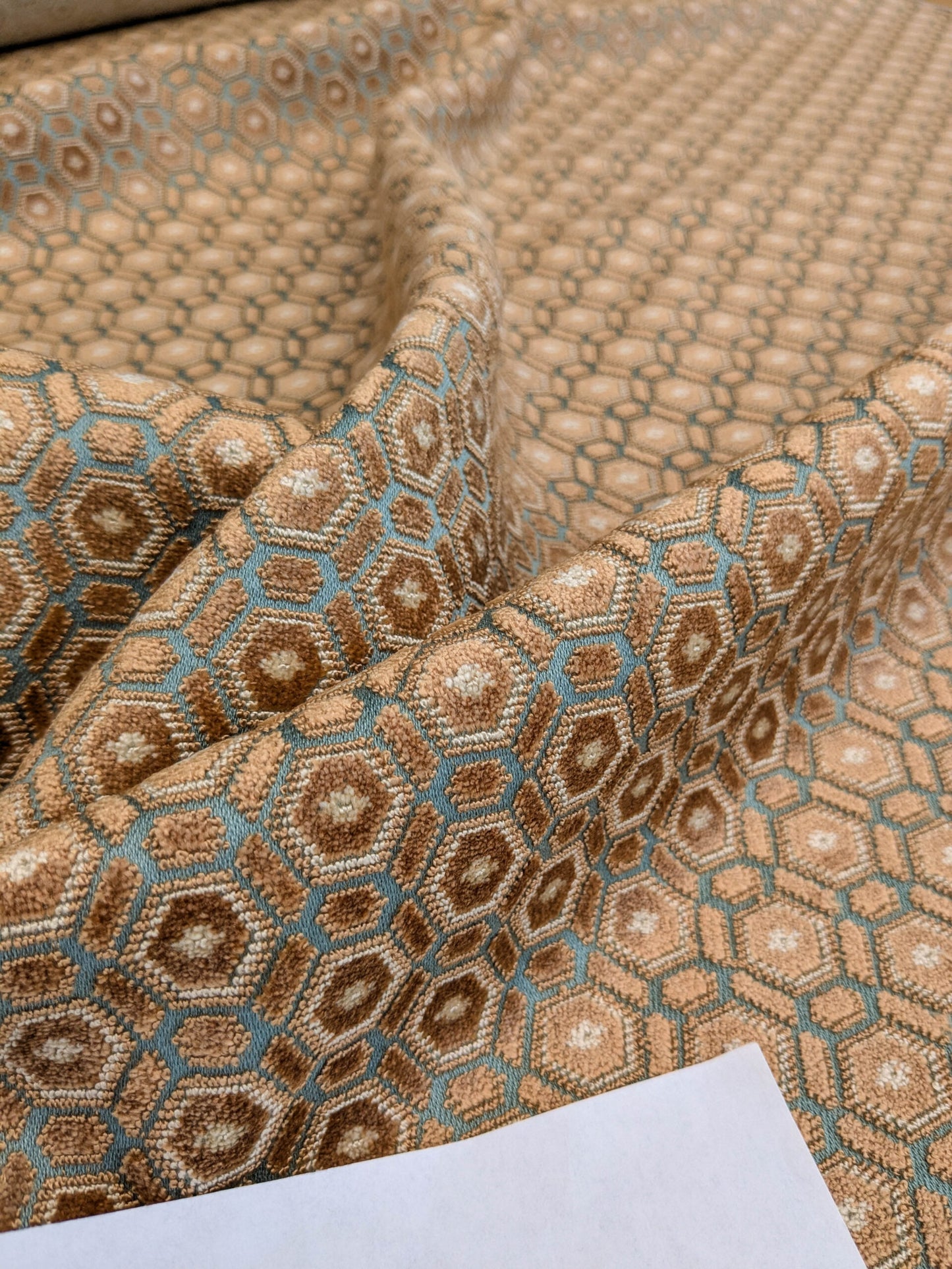 Scalamandre Old World Weavers Manet Sable Blue  Brown Velvet Viscose Small Scales Geometric MSRP USD570/y