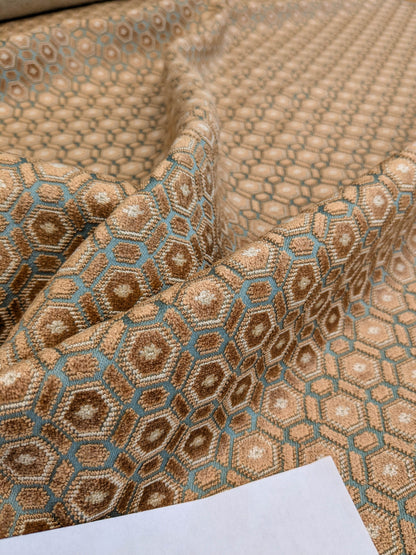 Scalamandre Old World Weavers Manet Sable Blue  Brown Velvet Viscose Small Scales Geometric MSRP USD570/y