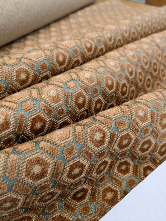 Scalamandre Old World Weavers Manet Sable Blue  Brown Velvet Viscose Small Scales Geometric MSRP USD570/y
