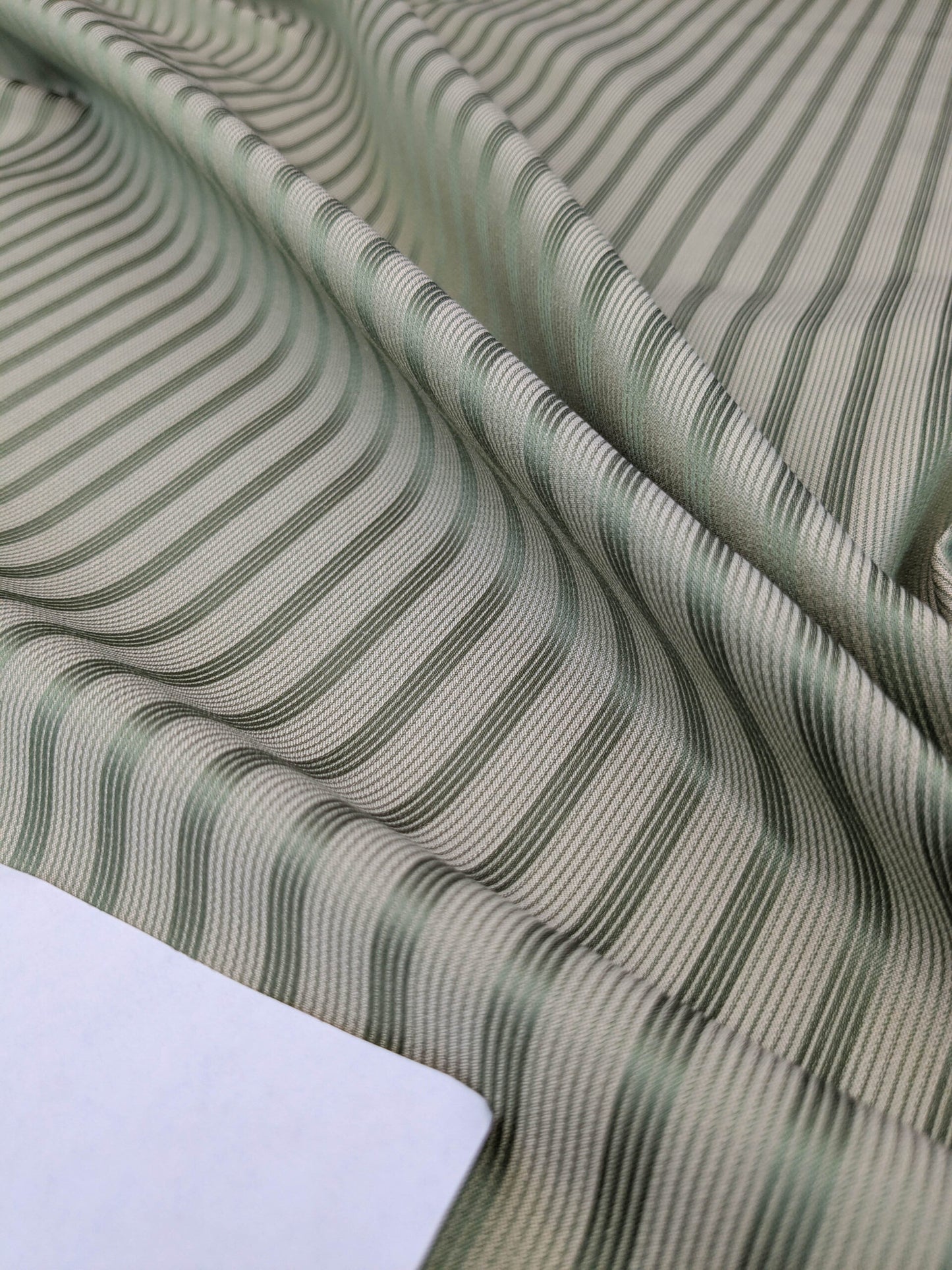 Scalamandre Chopin Stripe Reseda Green Bay Grey Green Silk Cotton MSRP USD 240/Yard