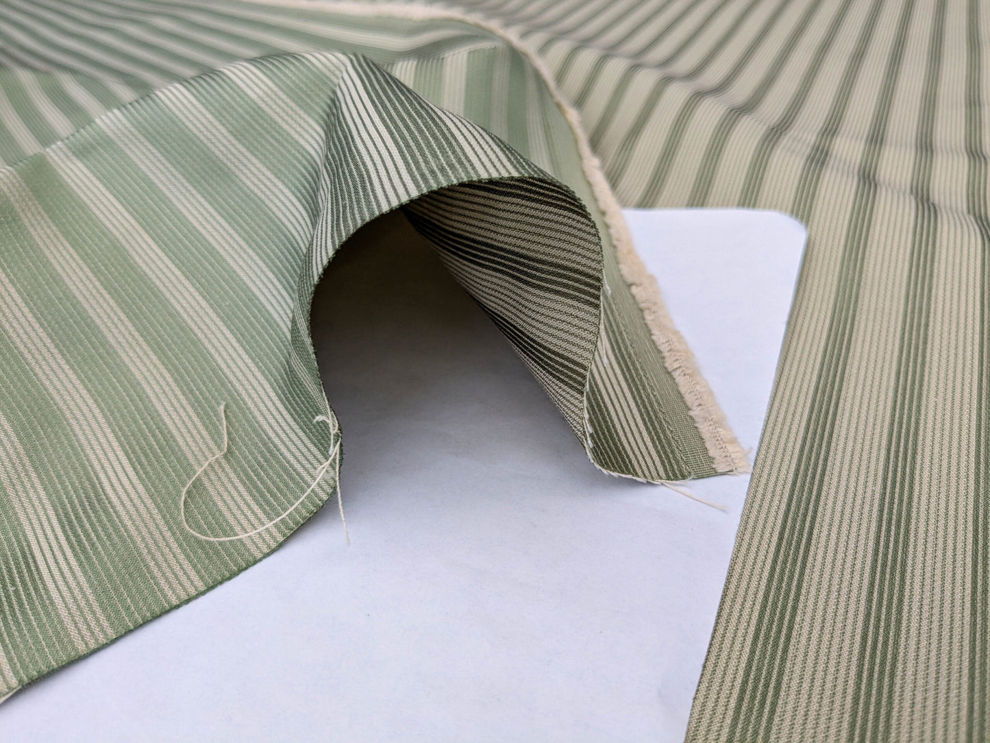 Scalamandre Chopin Stripe Reseda Green Bay Grey Green Silk Cotton MSRP USD 240/Yard