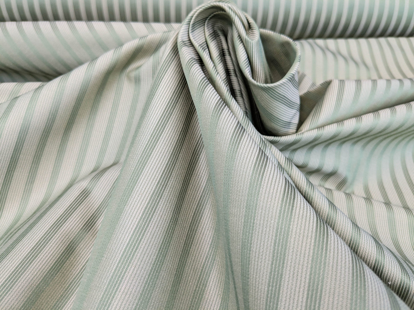 Scalamandre Chopin Stripe Reseda Green Bay Grey Green Silk Cotton MSRP USD 240/Yard