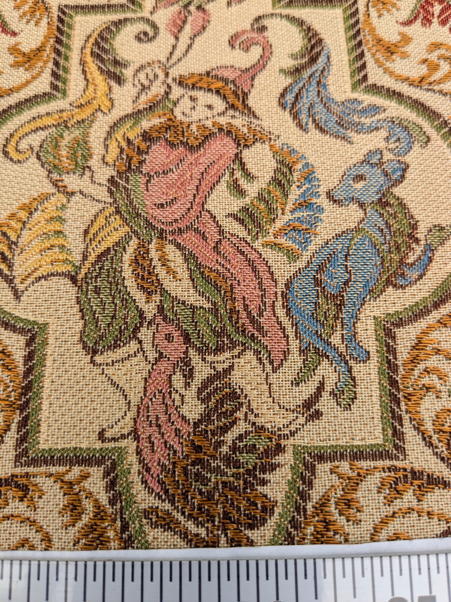 Scalamandre Medieval Man Multi  Beige Red Medallion Scenic Figurative Renaissance Fair Lion MSRP USD416/y