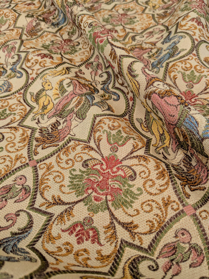 Scalamandre Medieval Man Multi  Beige Red Medallion Scenic Figurative Renaissance Fair Lion MSRP USD416/y