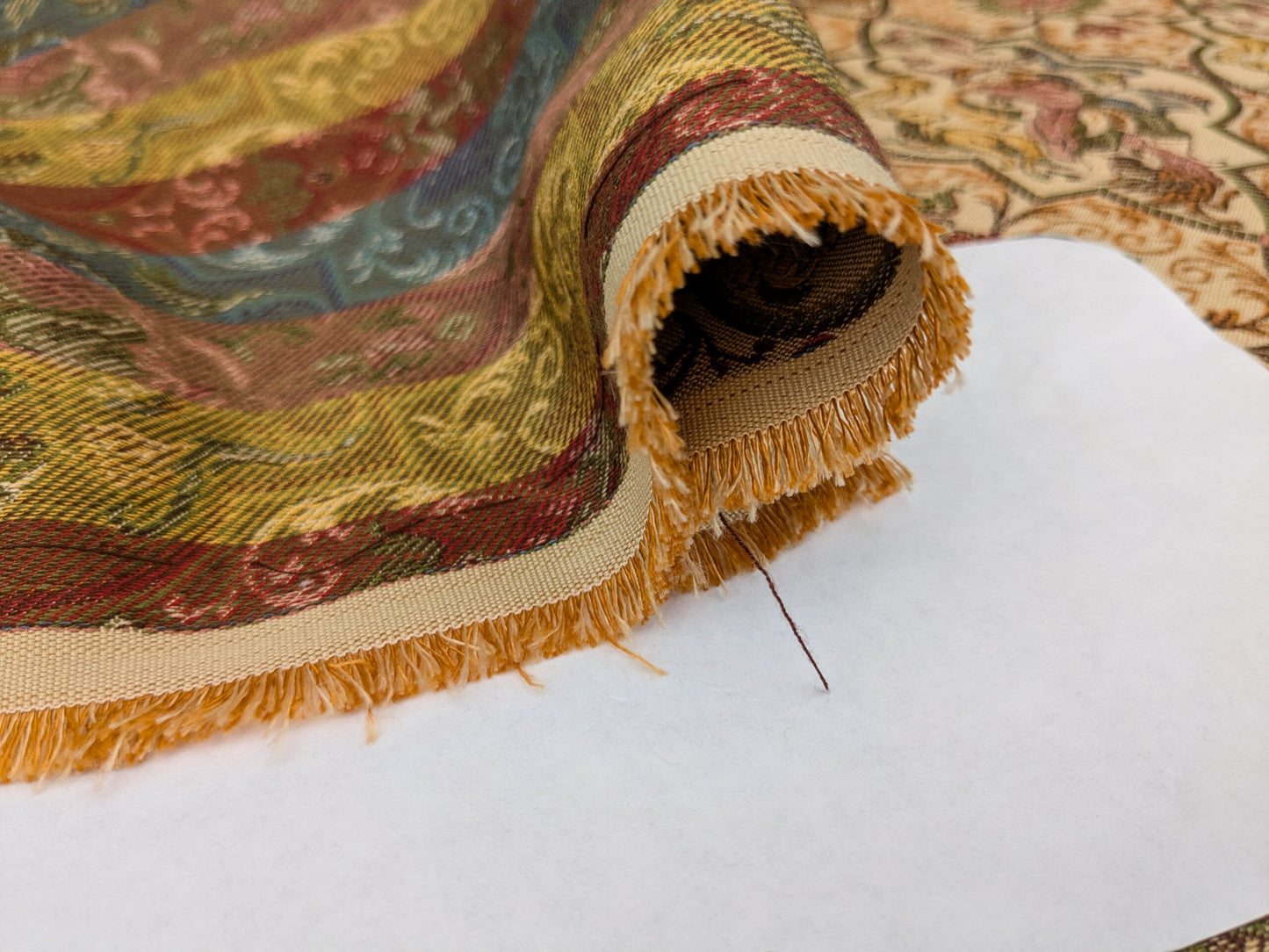 Scalamandre Medieval Man Multi  Beige Red Medallion Scenic Figurative Renaissance Fair Lion MSRP USD416/y