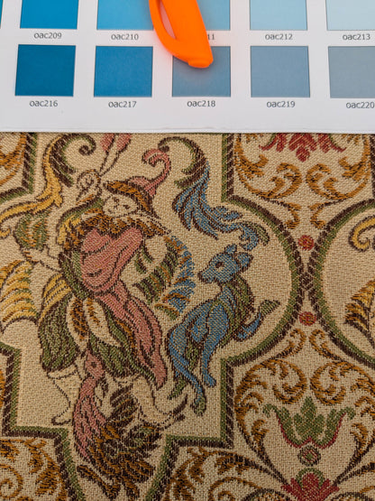 Scalamandre Medieval Man Multi  Beige Red Medallion Scenic Figurative Renaissance Fair Lion MSRP USD416/y