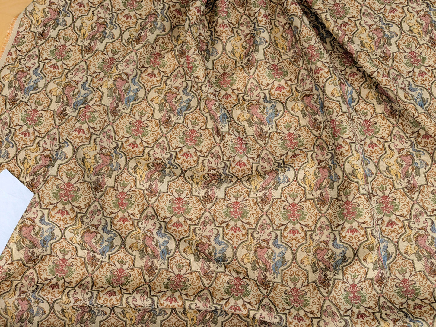 Scalamandre Medieval Man Multi  Beige Red Medallion Scenic Figurative Renaissance Fair Lion MSRP USD416/y