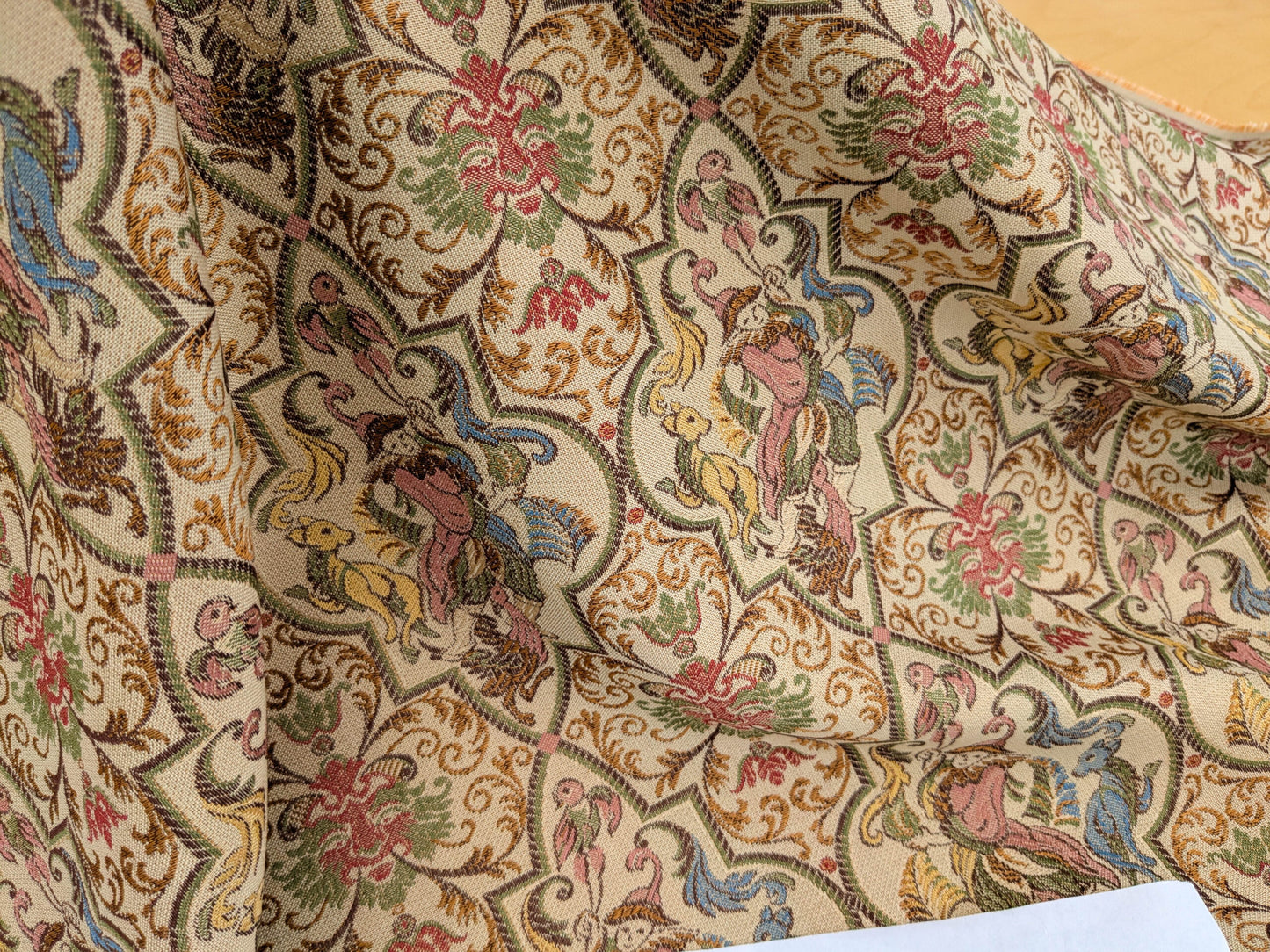 Scalamandre Medieval Man Multi  Beige Red Medallion Scenic Figurative Renaissance Fair Lion MSRP USD416/y