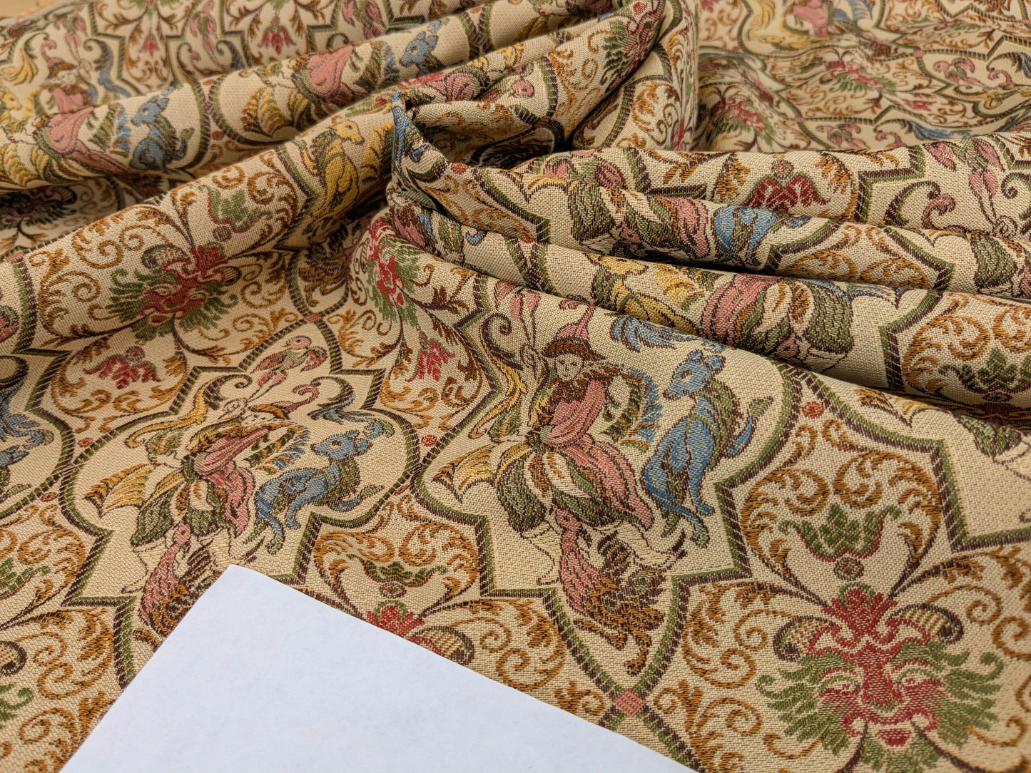 Scalamandre Medieval Man Multi  Beige Red Medallion Scenic Figurative Renaissance Fair Lion MSRP USD416/y