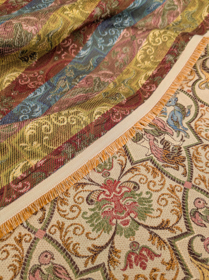 Scalamandre Medieval Man Multi  Beige Red Medallion Scenic Figurative Renaissance Fair Lion MSRP USD416/y