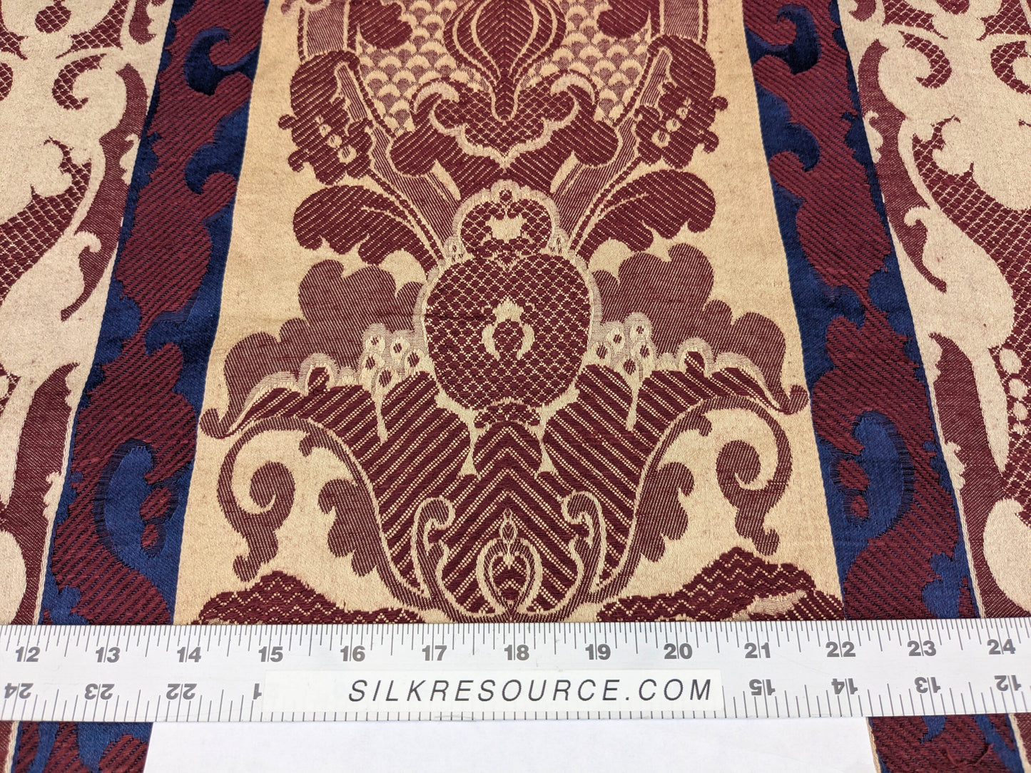 Scalamandre Renwick Gallery Wine Beige &amp; Blue Stripe Smithsonian American Art Museum Damask Renaissance Cotton MSRP USD 444/y