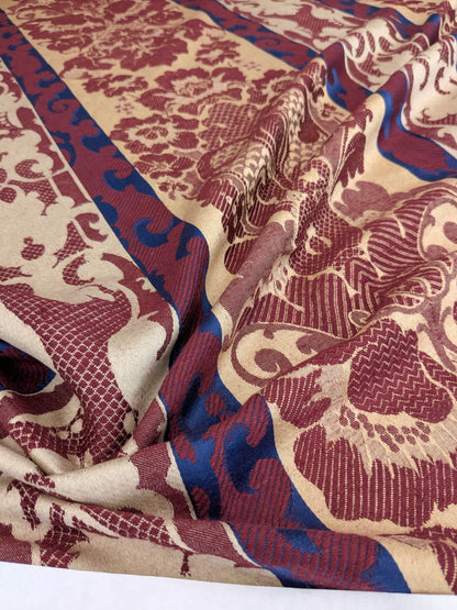 Scalamandre Renwick Gallery Wine Beige &amp; Blue Stripe Smithsonian American Art Museum Damask Renaissance Cotton MSRP USD 444/y