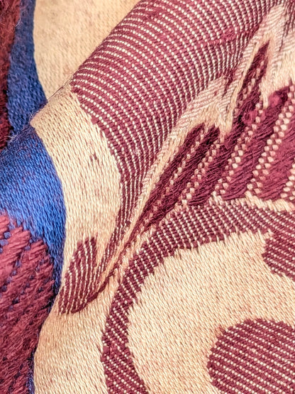 Scalamandre Renwick Gallery Wine Beige &amp; Blue Stripe Smithsonian American Art Museum Damask Renaissance Cotton MSRP USD 444/y
