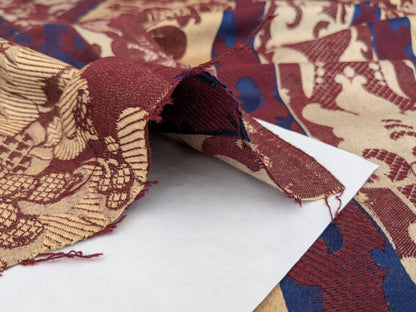 Scalamandre Renwick Gallery Wine Beige &amp; Blue Stripe Smithsonian American Art Museum Damask Renaissance Cotton MSRP USD 444/y