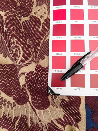 Scalamandre Renwick Gallery Wine Beige &amp; Blue Stripe Smithsonian American Art Museum Damask Renaissance Cotton MSRP USD 444/y