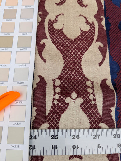 Scalamandre Renwick Gallery Wine Beige &amp; Blue Stripe Smithsonian American Art Museum Damask Renaissance Cotton MSRP USD 444/y