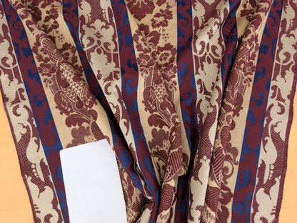 Scalamandre Renwick Gallery Wine Beige &amp; Blue Stripe Smithsonian American Art Museum Damask Renaissance Cotton MSRP USD 444/y