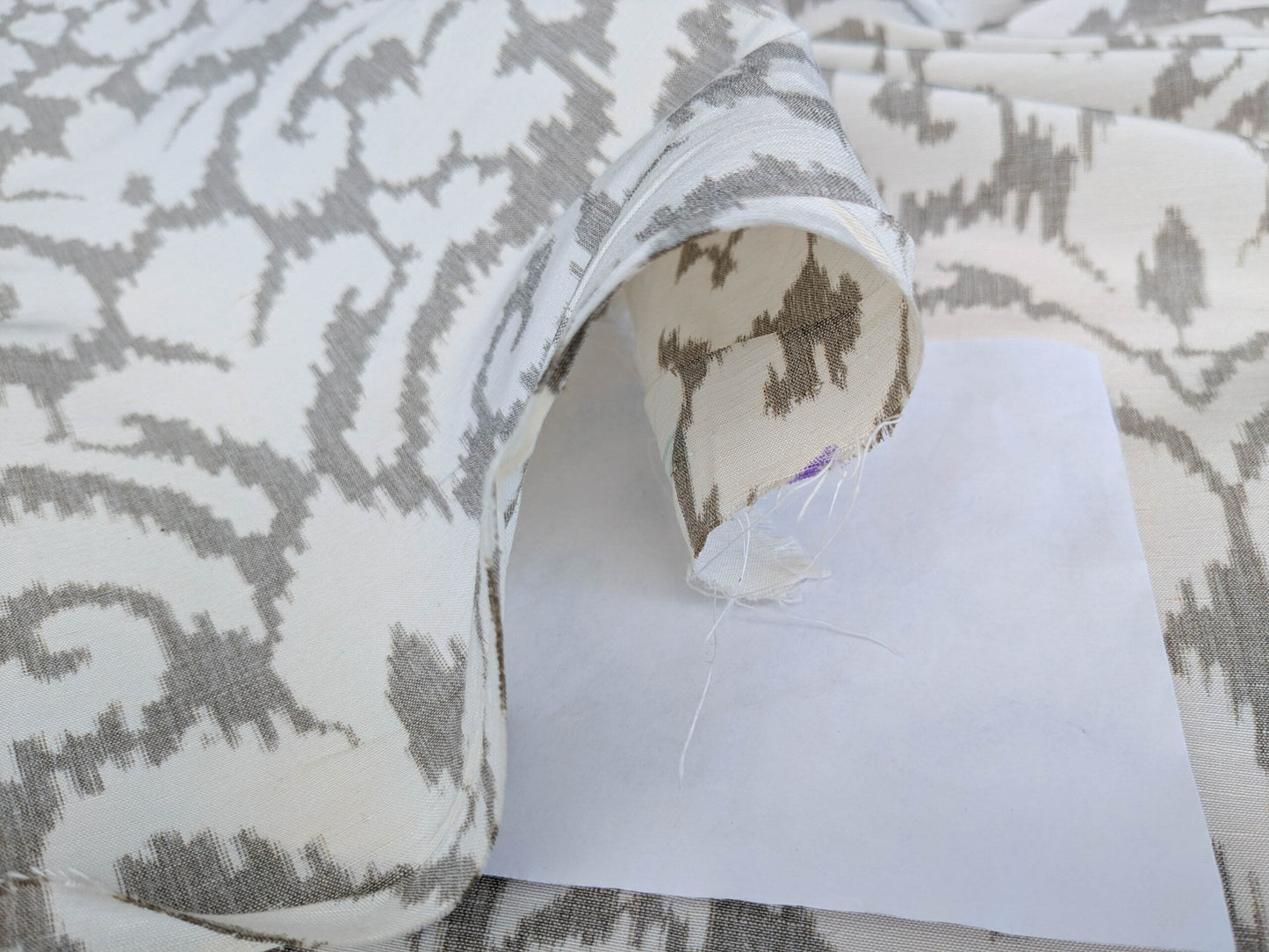 Scalamandre Swirl Grey Beige Scroll Damask Ikat Linen Silk MSRP USD 372/y