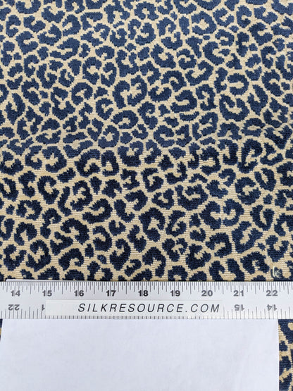 1.4Y Scalamandre Panthera Velvet Indigo Blue Beige Panther Leopard Skin Cotton MSRP USD 395/Y