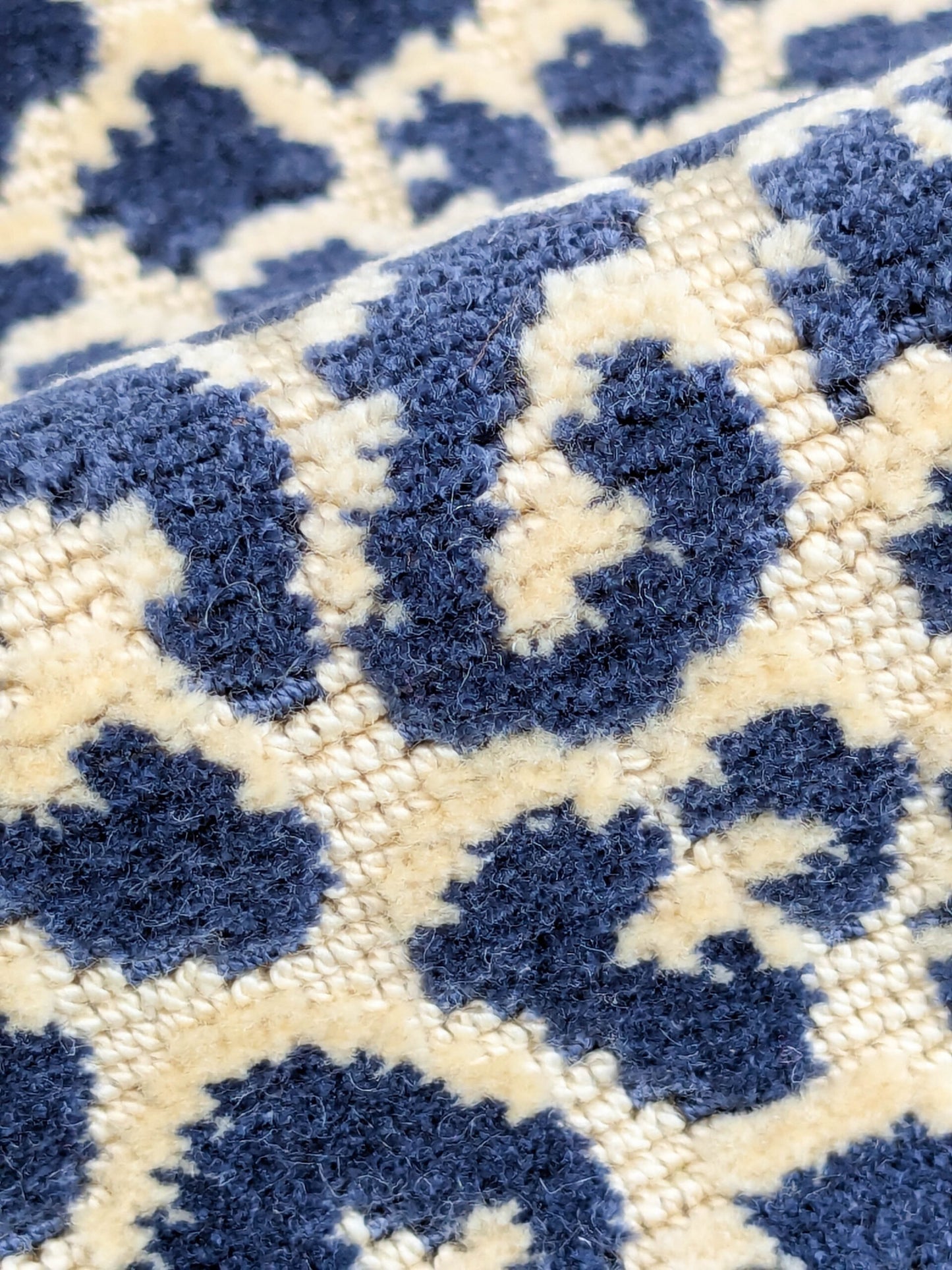 1.4Y Scalamandre Panthera Velvet Indigo Blue Beige Panther Leopard Skin Cotton MSRP USD 395/Y